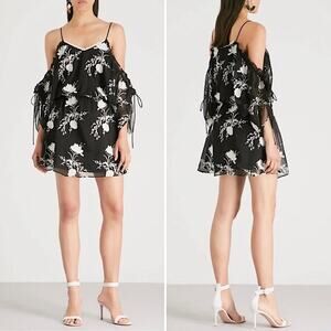 NEW Alice + Olivia Holden Floral Embroidered Cold-Shoulder Mini Dress Size Small
